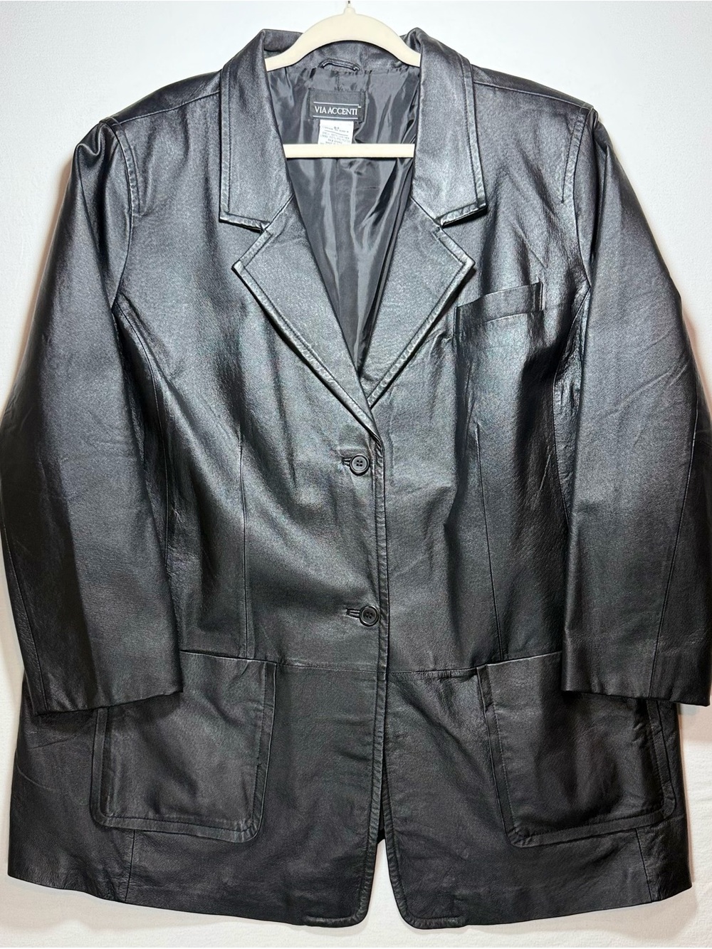 VIA ACCENTI Men's Black Leather Blazer Jacket